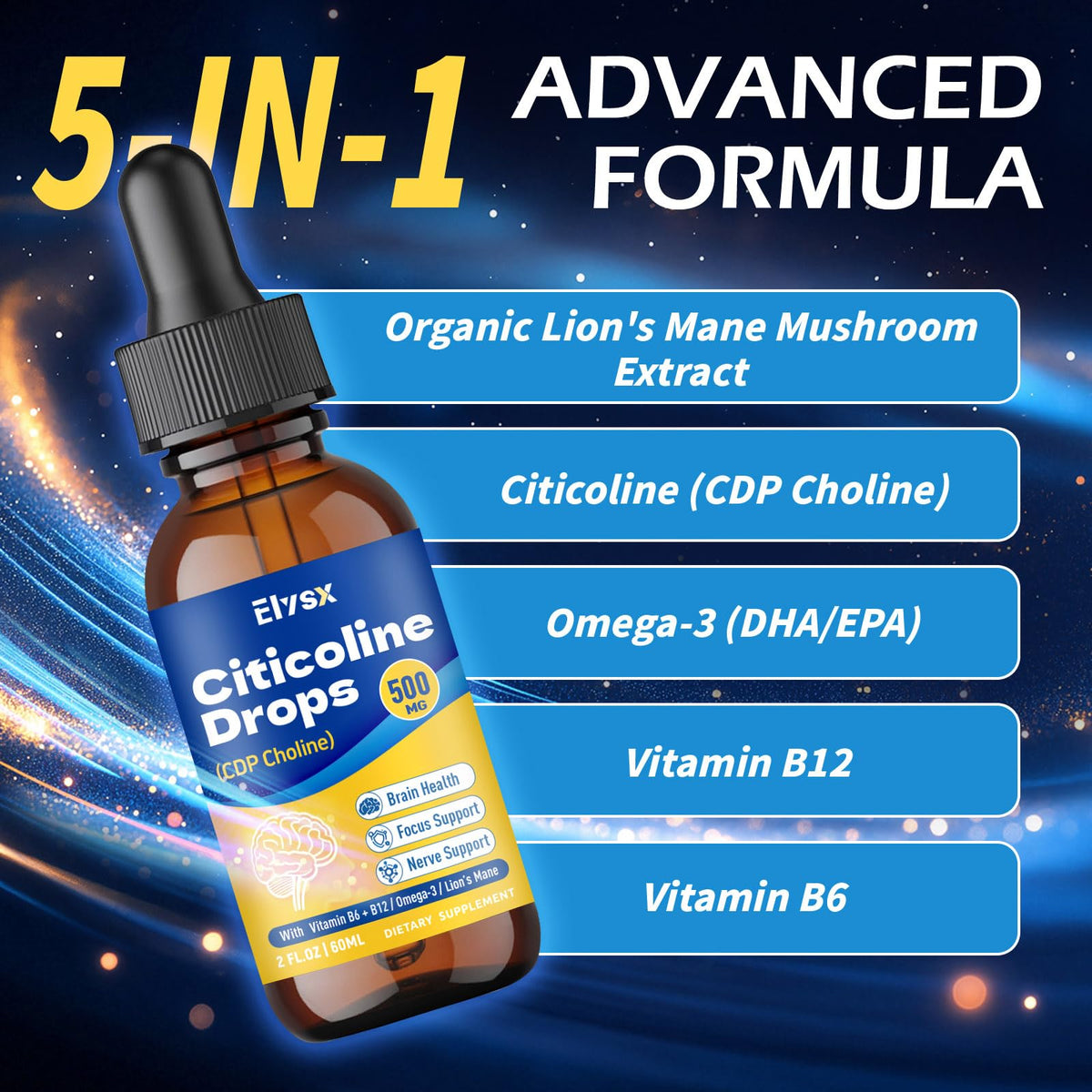 Elysx Citicoline 500mg flacon avec goutte à goutte