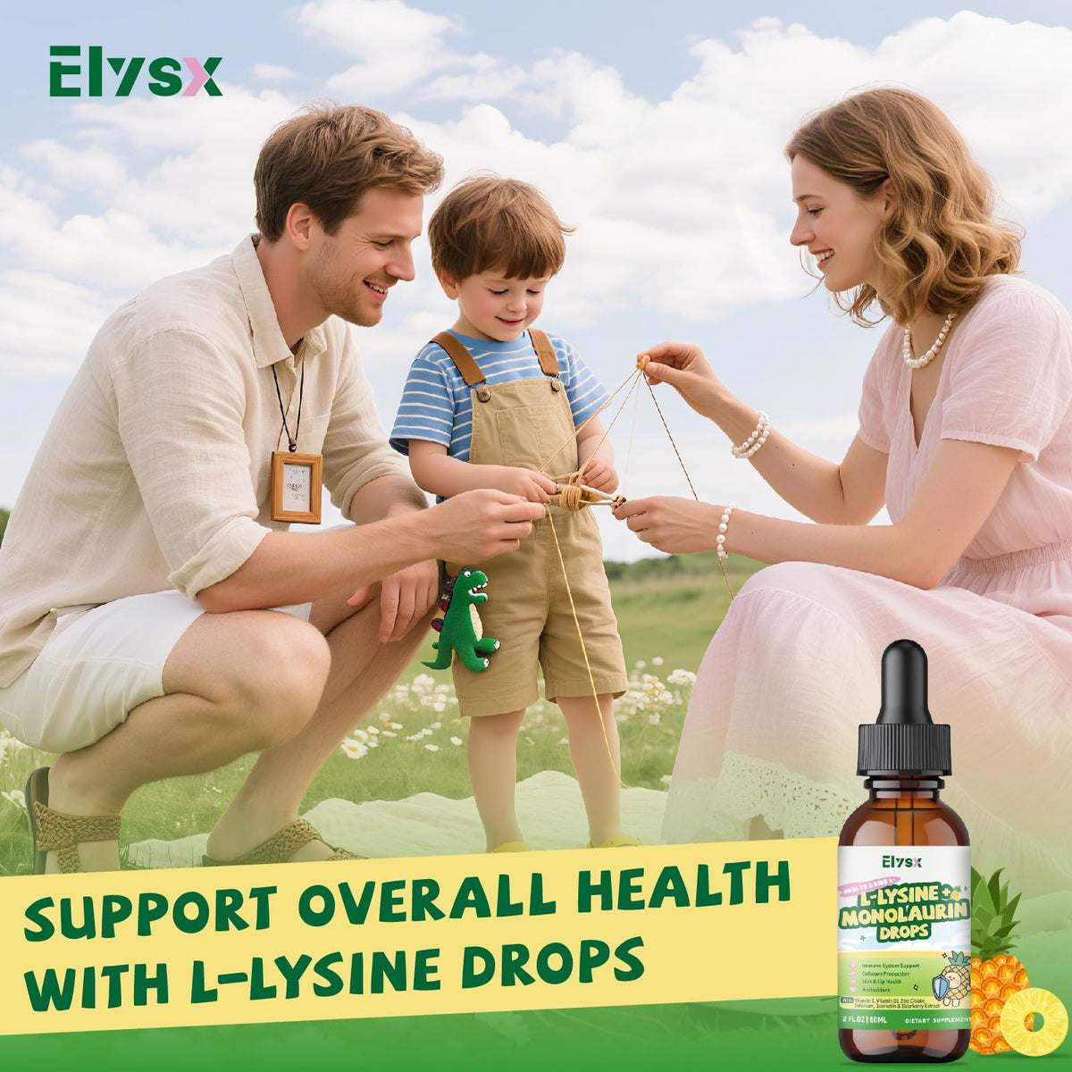 Elysx L-Lysine Monolaurin gouttes liquides avec verre doseur