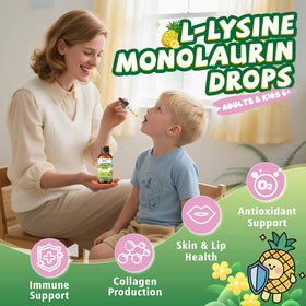 Elysx L-Lysine Monolaurin gouttes liquides sur fond blanc