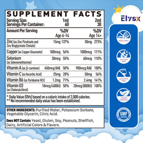 Elysx Zinc Picolinate Cuivre Gouttes Liquides 30mg dosage de 1mL