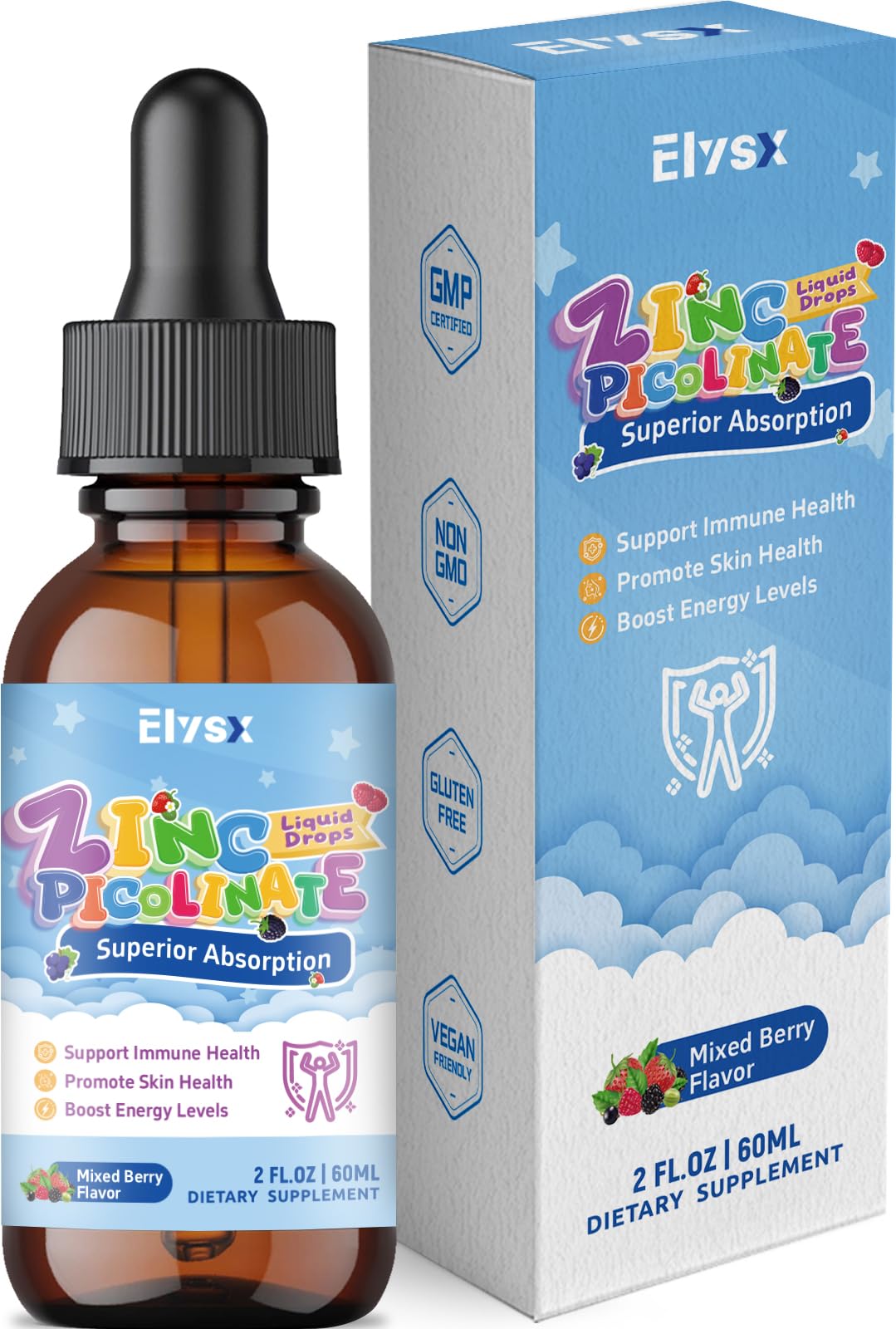 Elysx Zinc Picolinate Cuivre Gouttes Liquides 30mg flacon avant