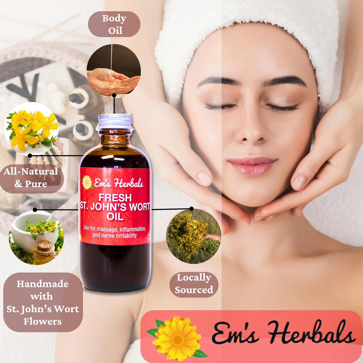 Em's Herbals Huile de Millepertuis application sur la peau