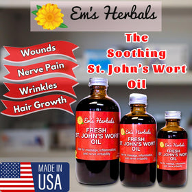 Em's Herbals Huile de Millepertuis étiquette et bouteille