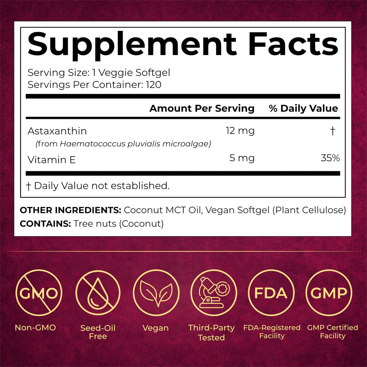 EMAZEN Astaxanthin 12mg avec étiquette de test Eurofins