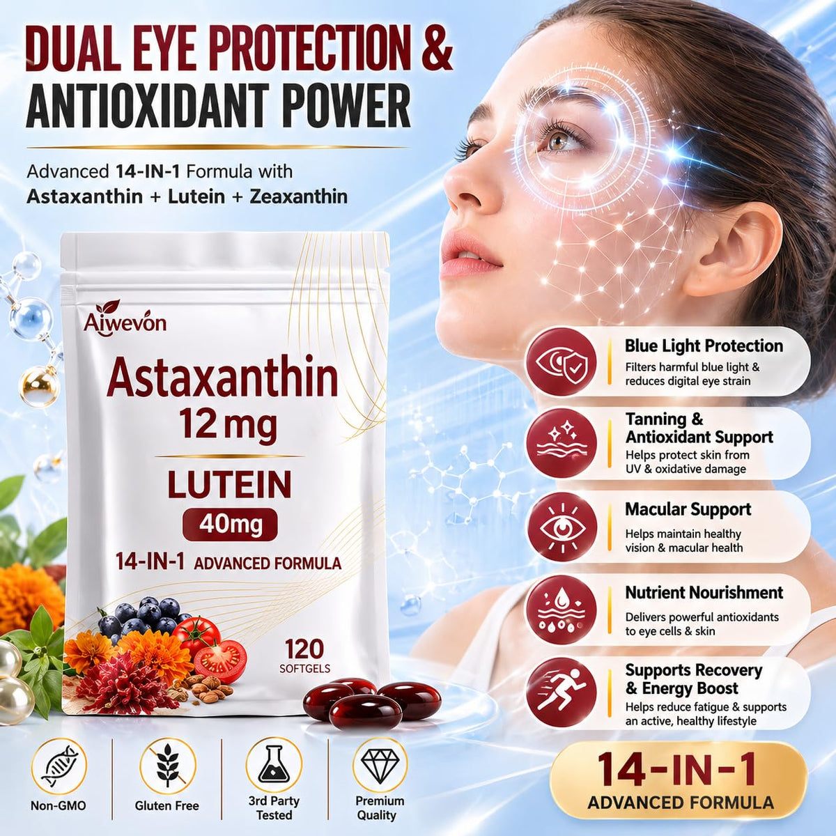 Emballage Aiwevon Astaxanthine 120 gélules avec informations nutritionnelles