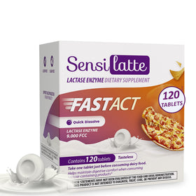 Emballage avant du SENSI LATTE Lactase Enzyme 120 comprimés