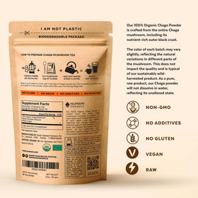 Emballage biodégradable de la poudre de champignons Chaga bio