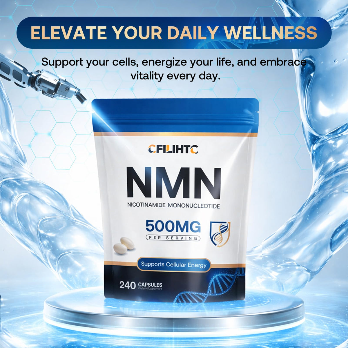 Emballage CFILIHTC NMN 500mg avec description des ingrédients