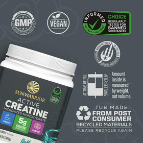 Emballage créatine monohydrate Sunwarrior avec informations nutritionnelles