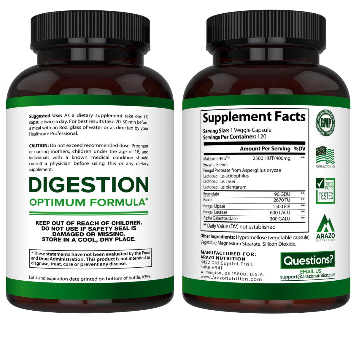 Emballage d'Arazo Nutrition Multi-Enzymes 120 gélules