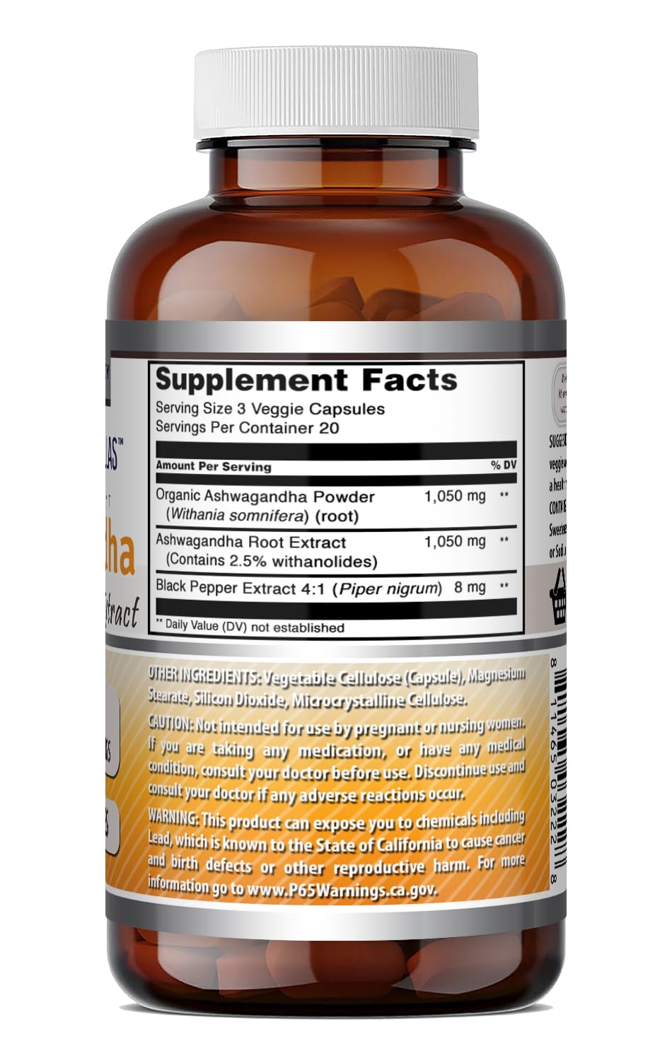 Emballage d'Ashwagandha Amazing Nutrition avec mention de la pureté