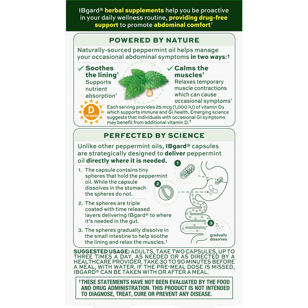 Emballage d'IBgard avec informations nutritionnelles