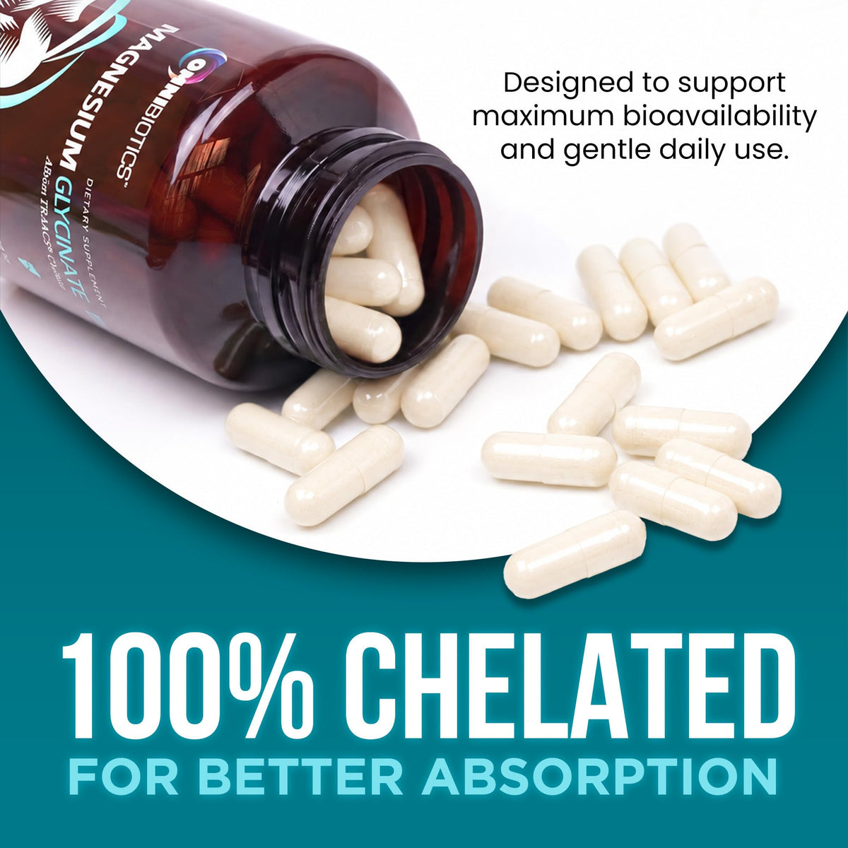 Emballage d'OmniBiotics Magnésium Glycinate 120 capsules, vue latérale