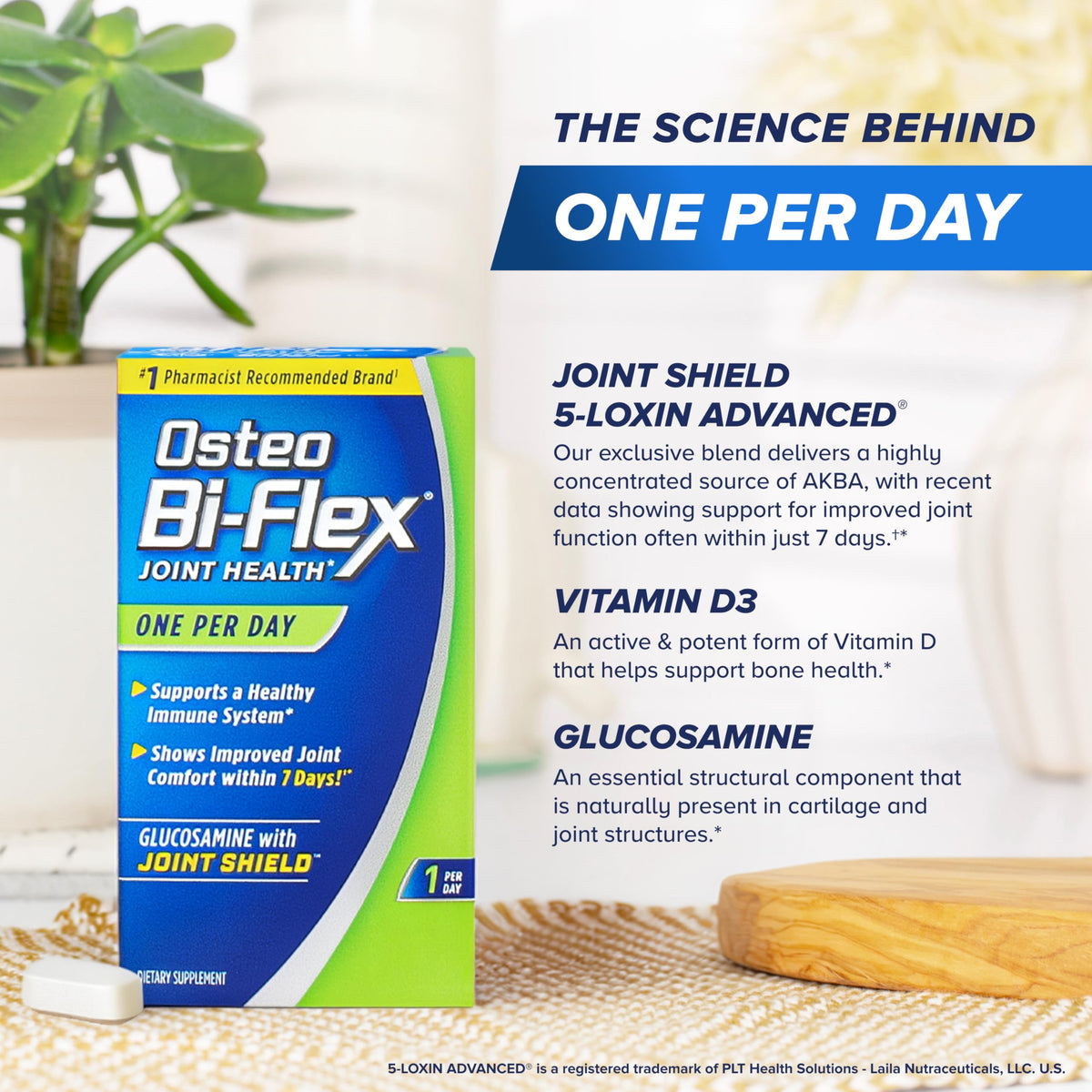 Emballage d'Osteo Bi-Flex One Per Day sur table