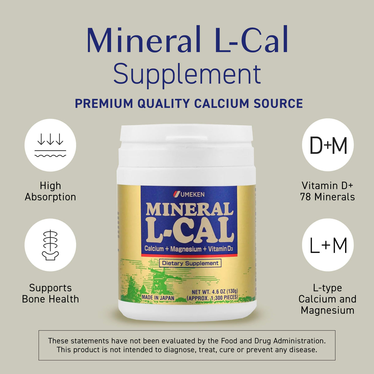 Emballage d'Umeken Mineral L-Cal Calcium avec Vitamine D3