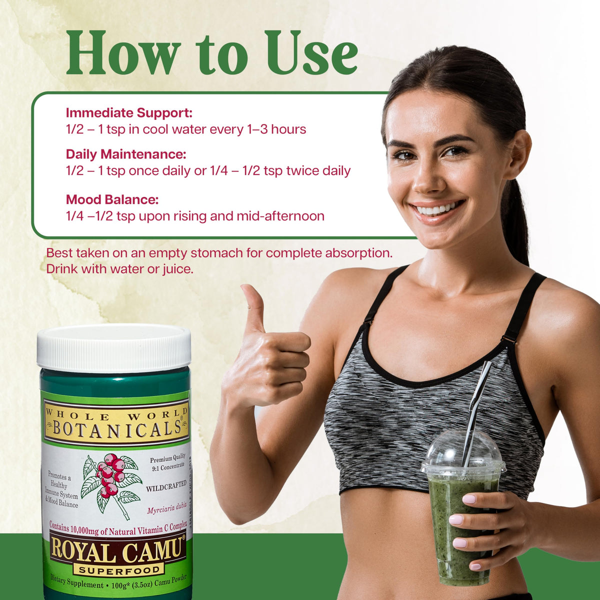 Emballage de 100g de poudre de Camu Camu Whole World Botanicals