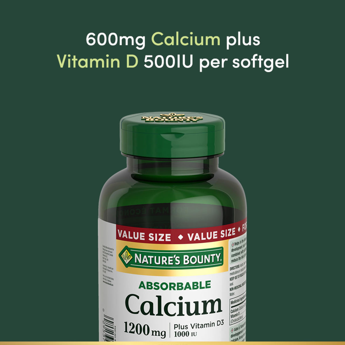 Emballage de 120 gélules Calcium 1200mg Nature's Bounty