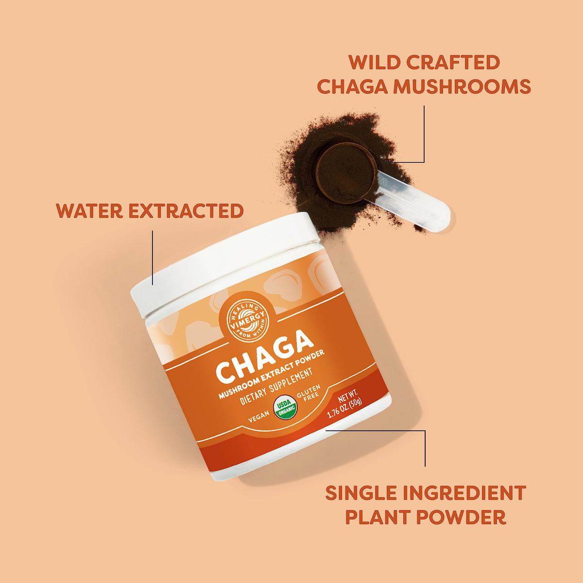Emballage de 50g de poudre de Chaga bio Vimergy
