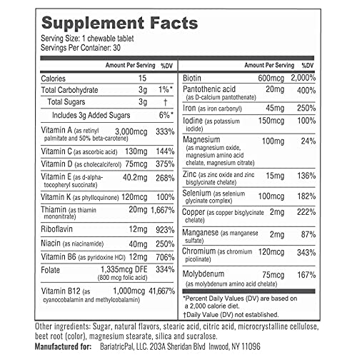 Emballage de BariatricPal Multivitamin ONE montrant les spécifications