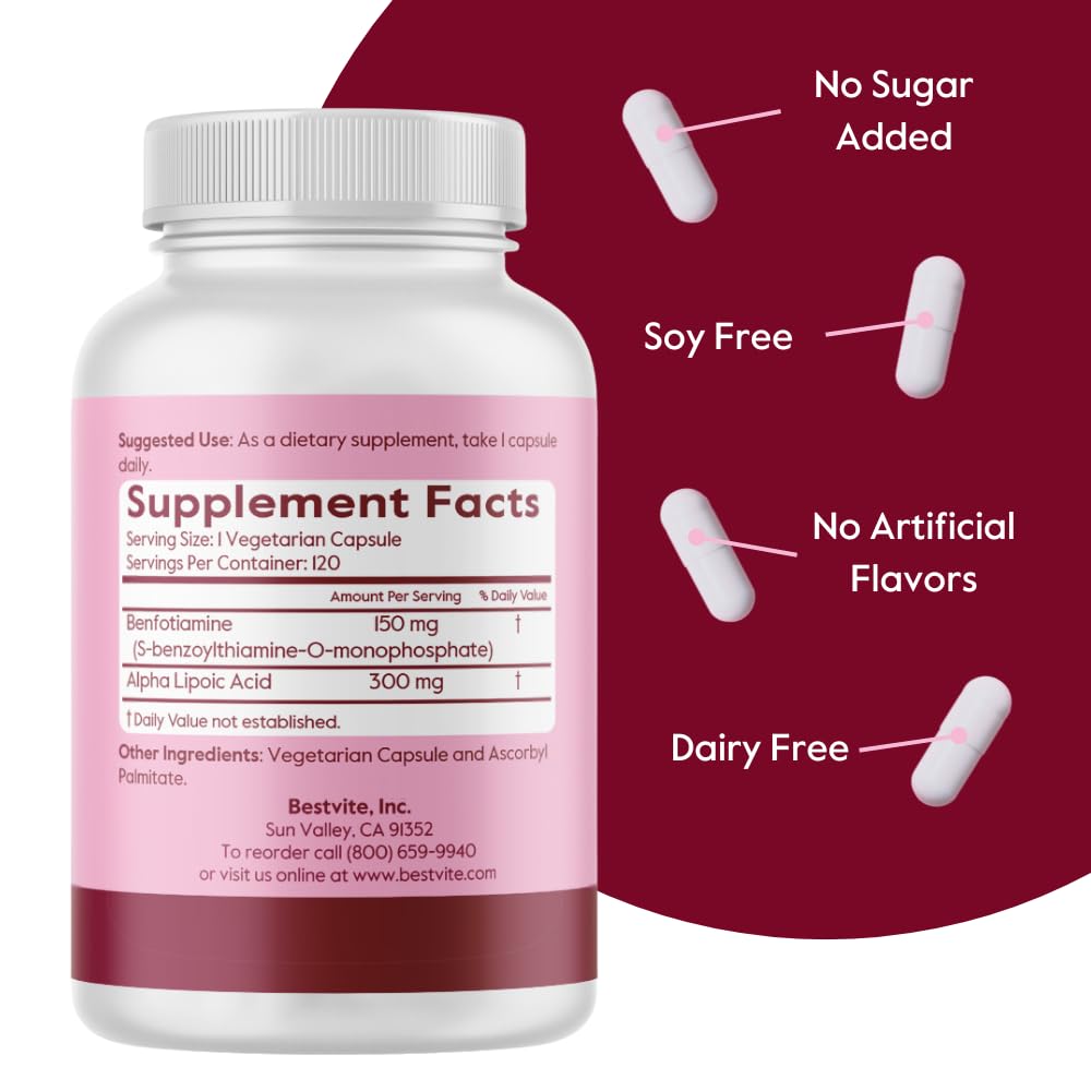 Emballage de BESTVITE Benfotiamine 150mg Acide Alpha Lipoïque 300mg