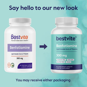Emballage de BESTVITE Benfotiamine 300mg sur un fond blanc