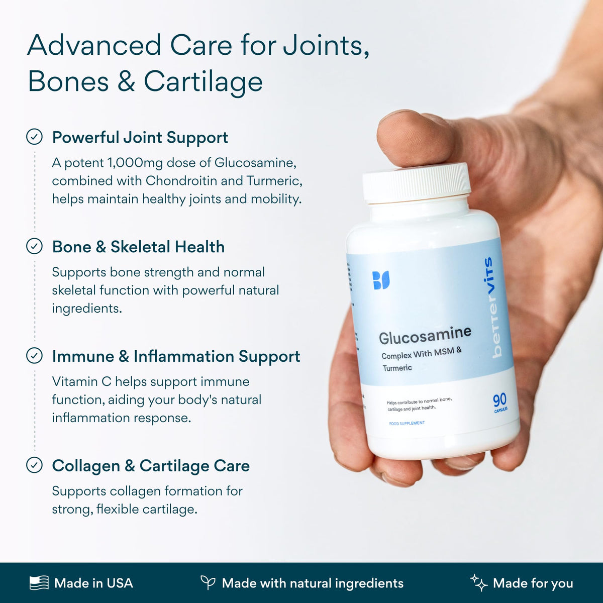 Emballage de Bettervits Glucosamine Chondroitin MSM avec dimensions