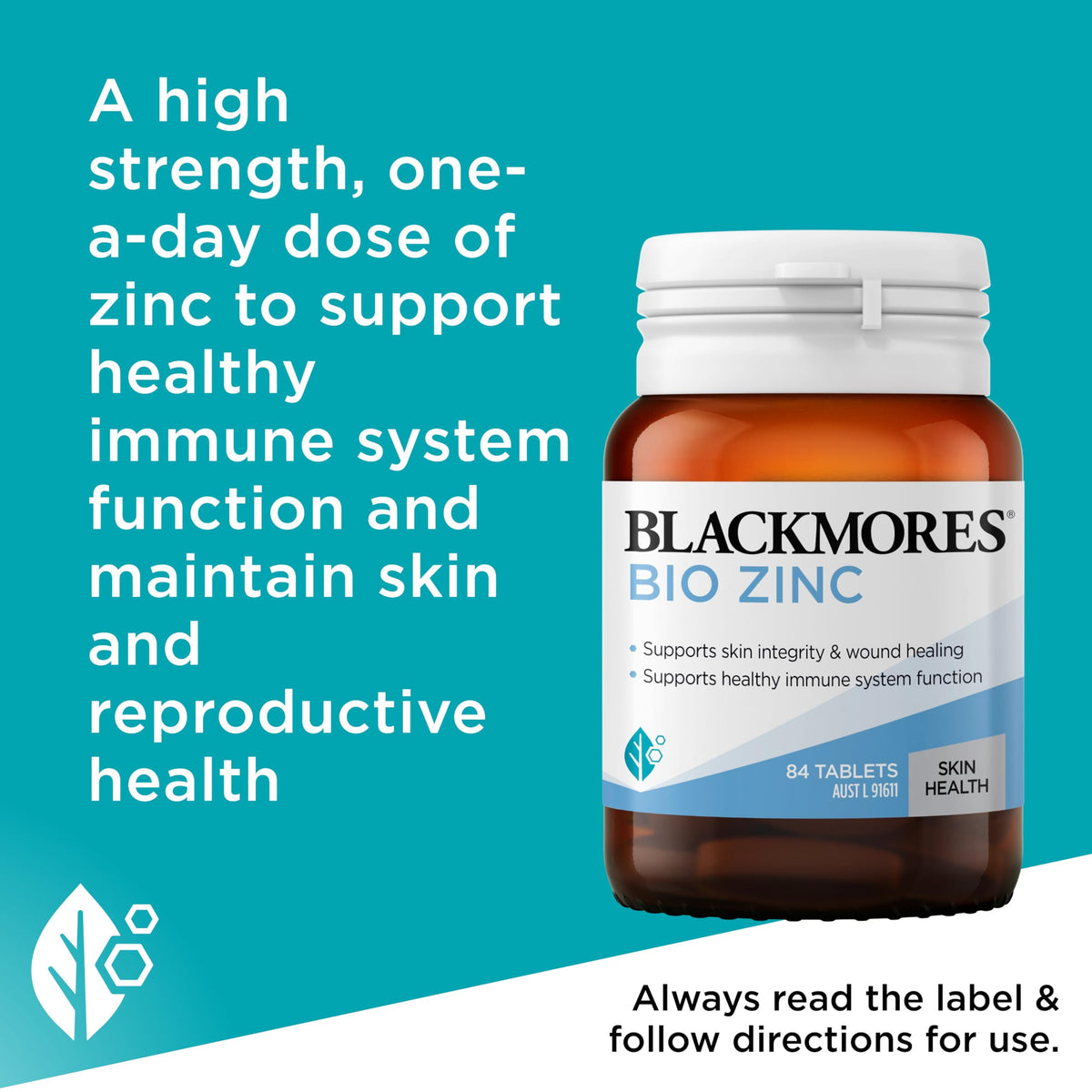 Emballage de Blackmores Bio Zinc avec informations nutritionnelles