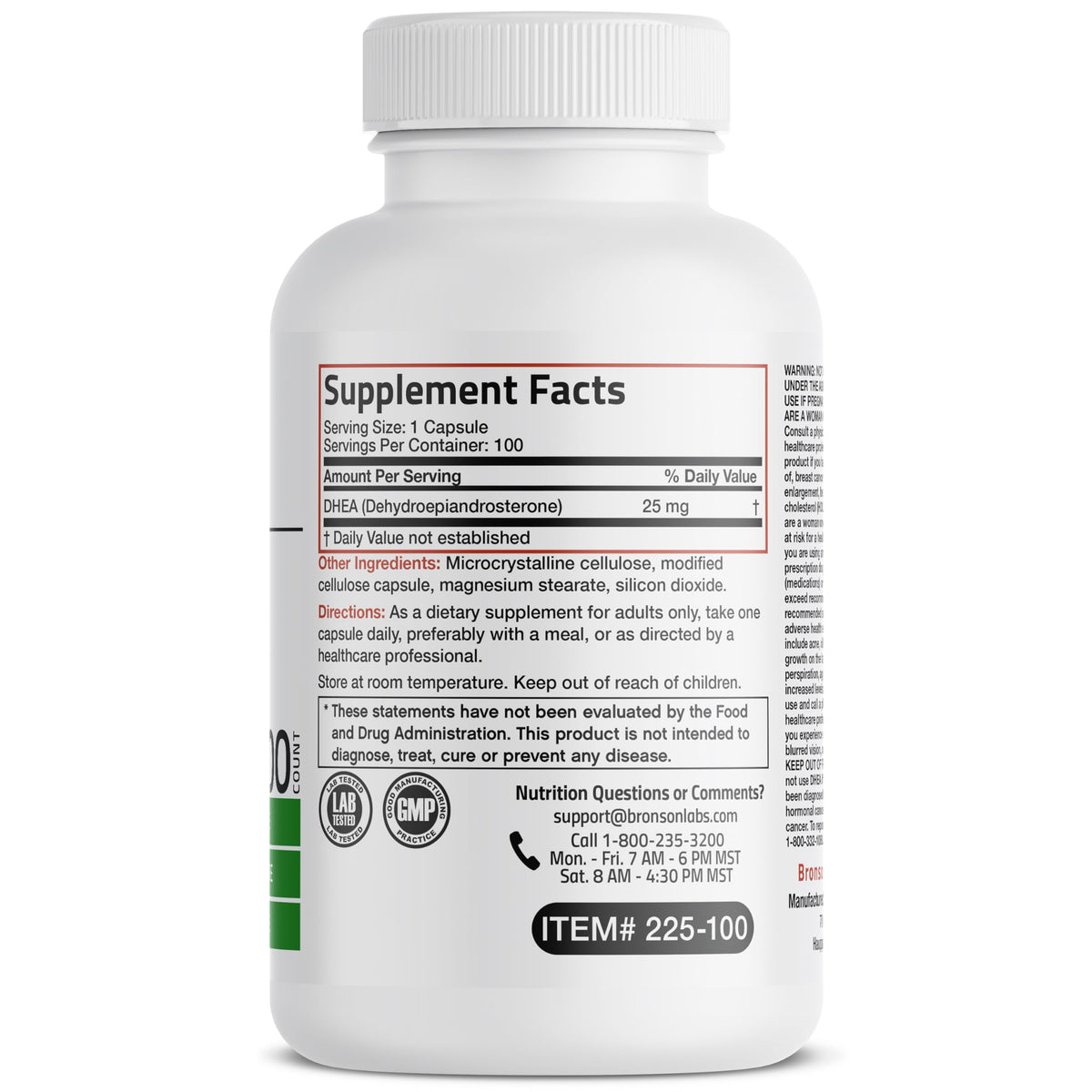 Emballage de Bronson DHEA 25mg, 100 gélules