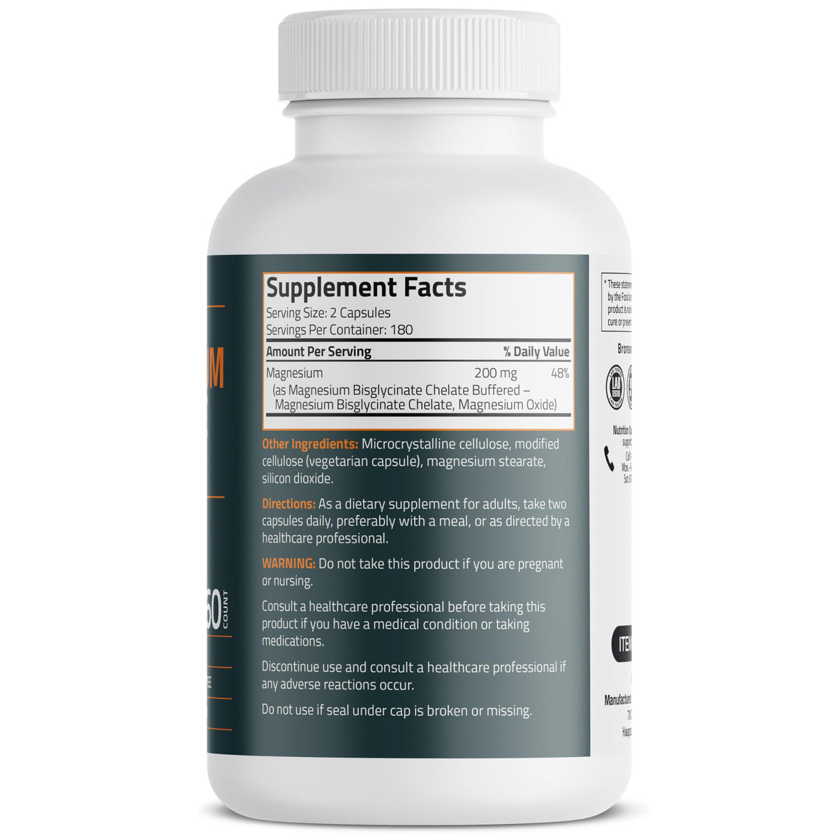 Emballage de Bronson Magnésium Glycinate 200 mg capsules