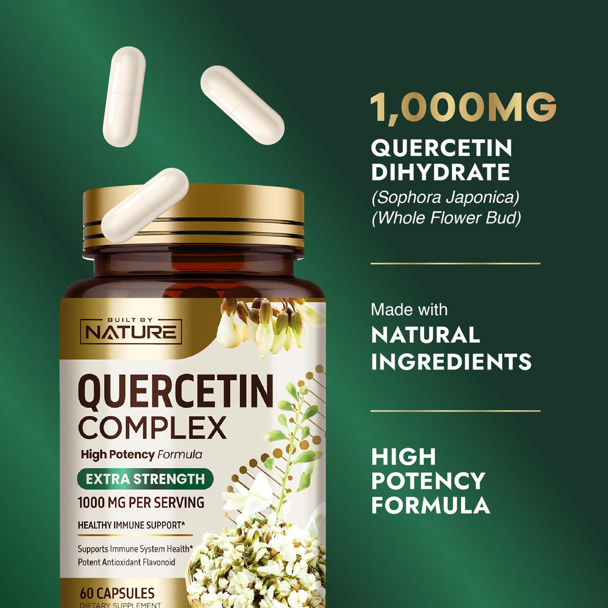 Emballage de Built by Nature Quercetine 1000mg, vue de côté