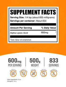 Emballage de BulkSupplements Acide Alpha Lipoïque Poudre 500g