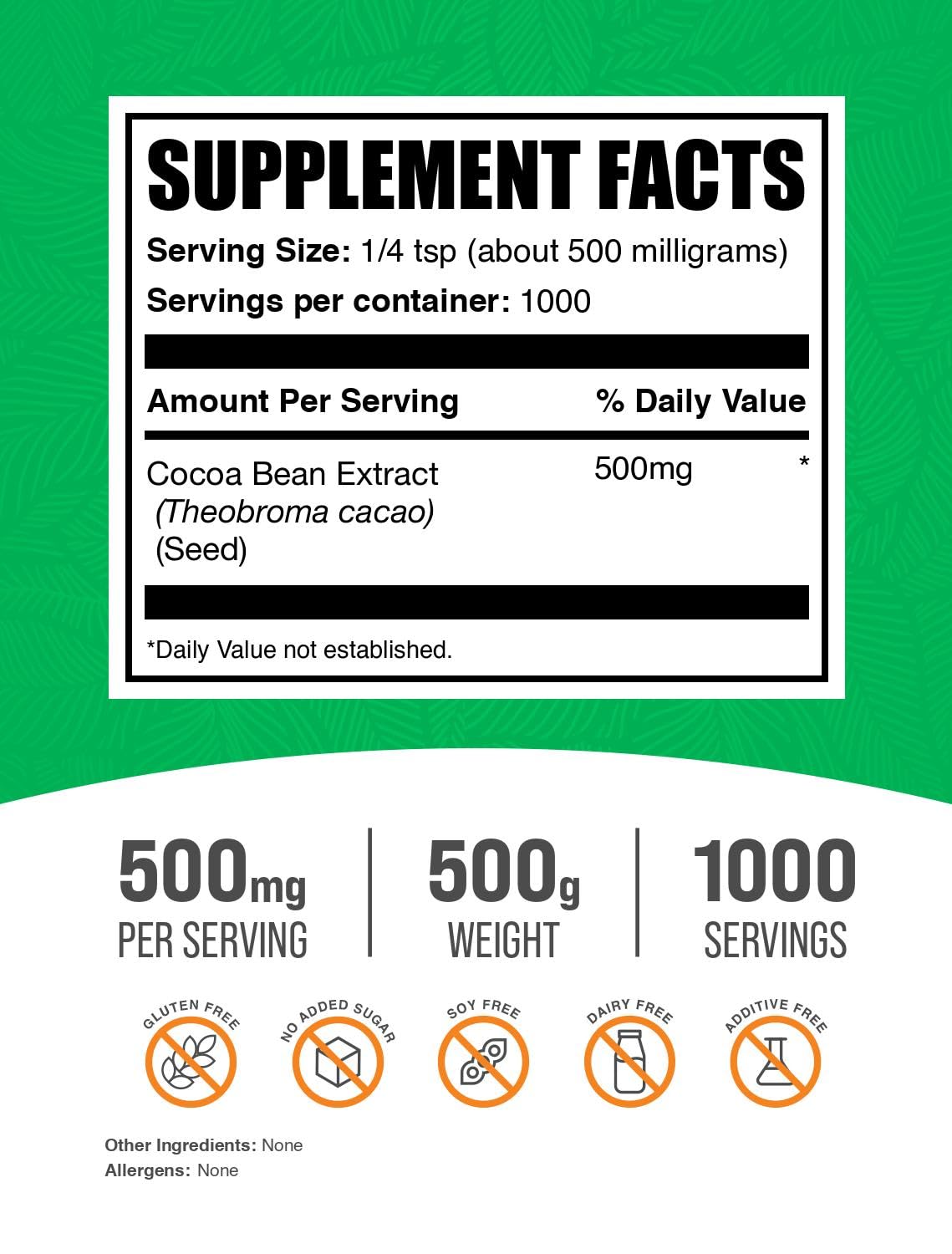 Emballage de BulkSupplements Extrait de fèves de cacao 500g