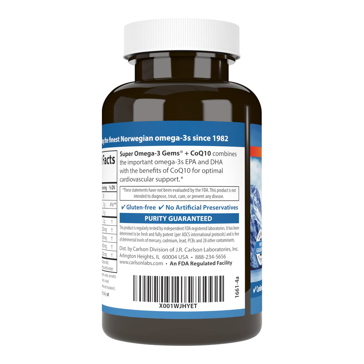 Emballage de Carlson Super Omega-3 Gems avec informations nutritionnelles