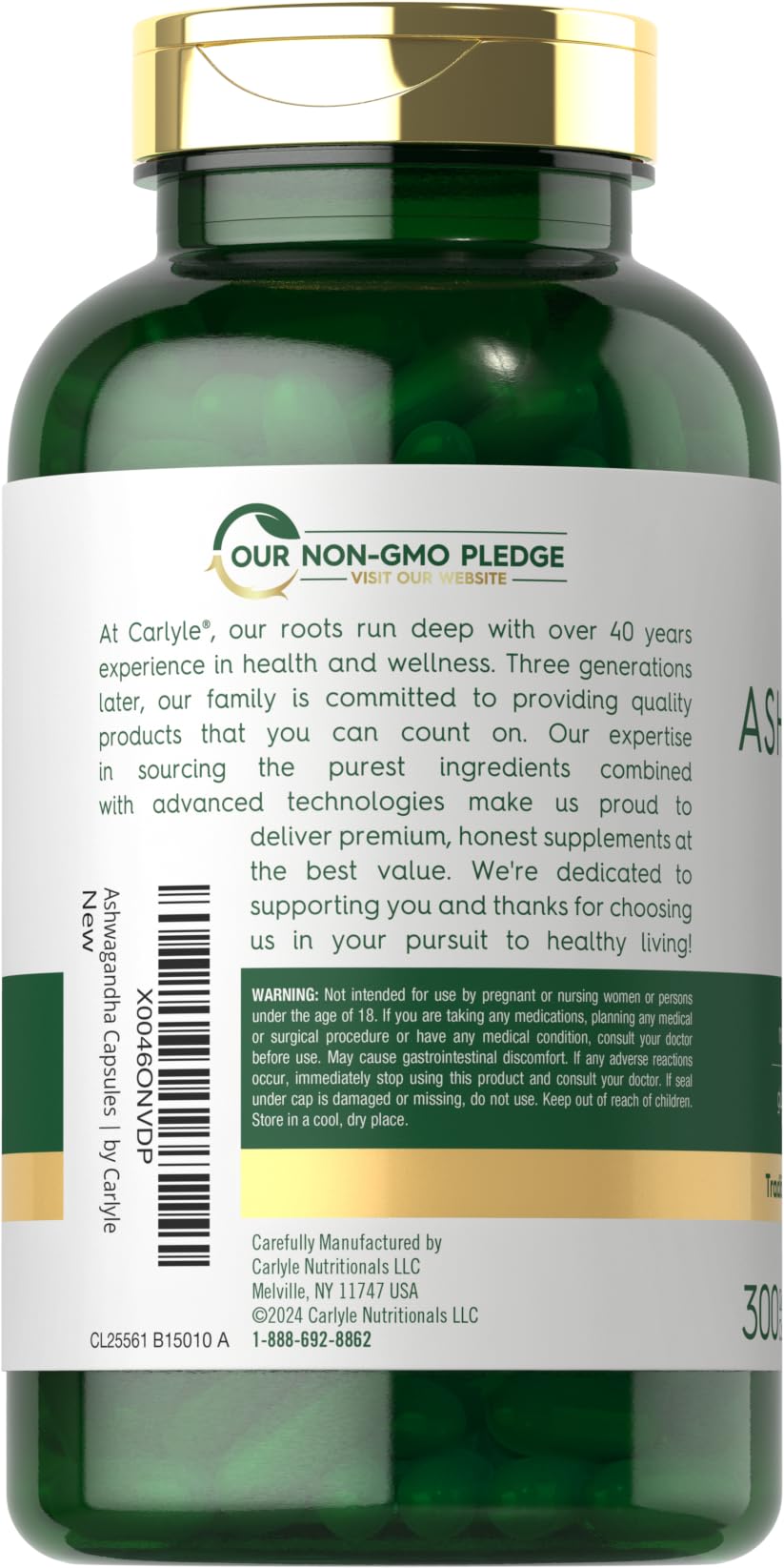 Emballage de Carlyle Ashwagandha de 300 capsules