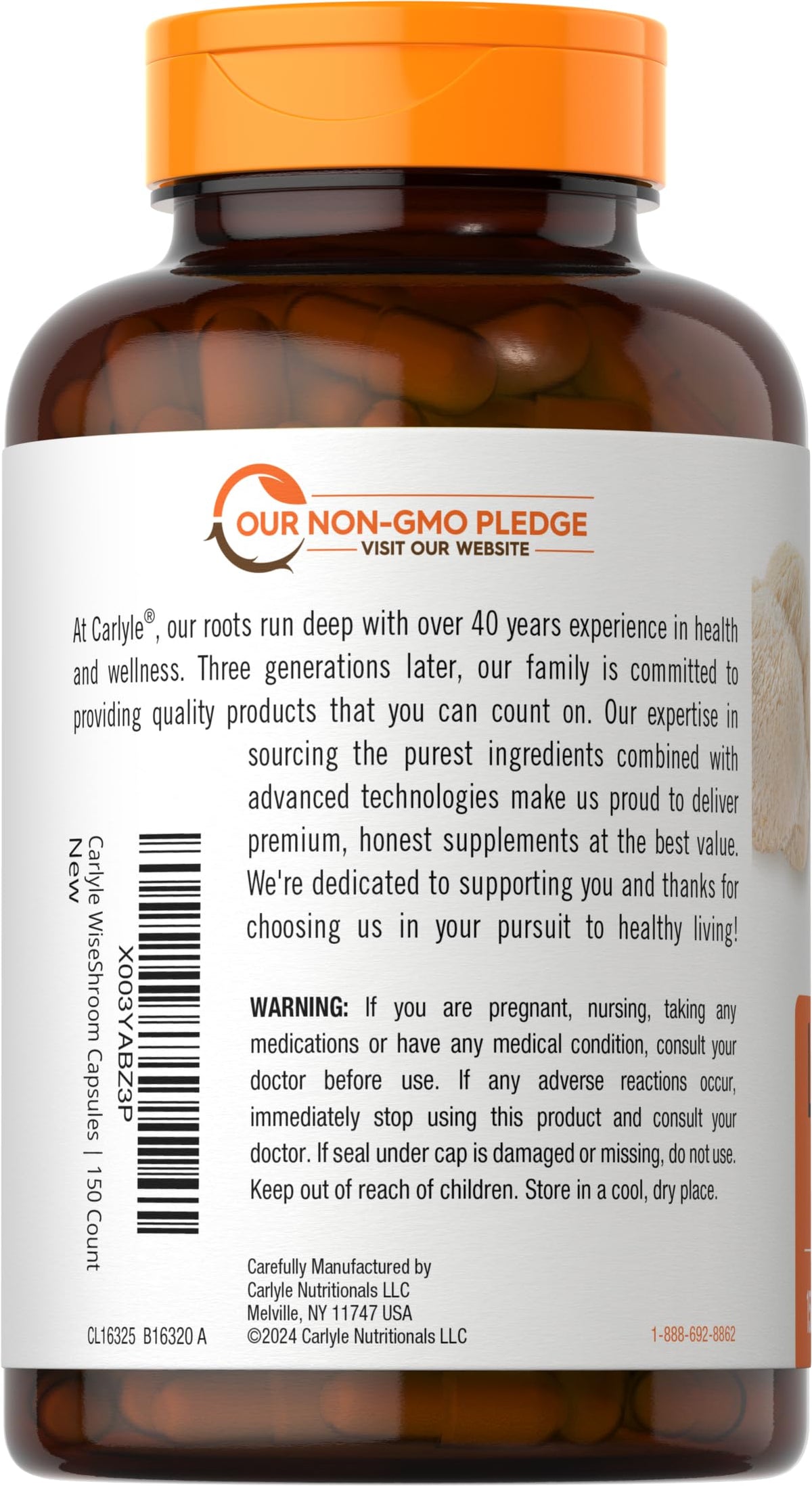 Emballage de Carlyle Champignon Lion's Mane 150 Capsules
