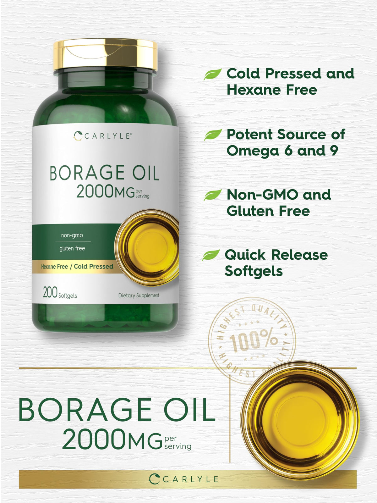 Emballage de Carlyle Huile de Bourrache 2000mg