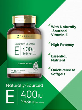 Emballage de Carlyle Vitamine E 400 IU 250 capsules