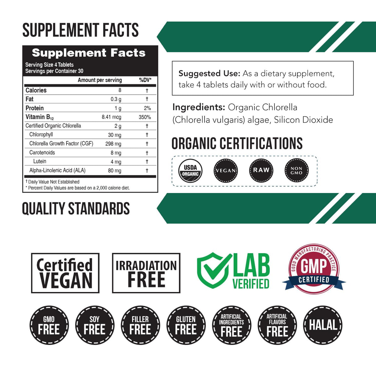 Emballage de Chlorella Bio Triquetra Health