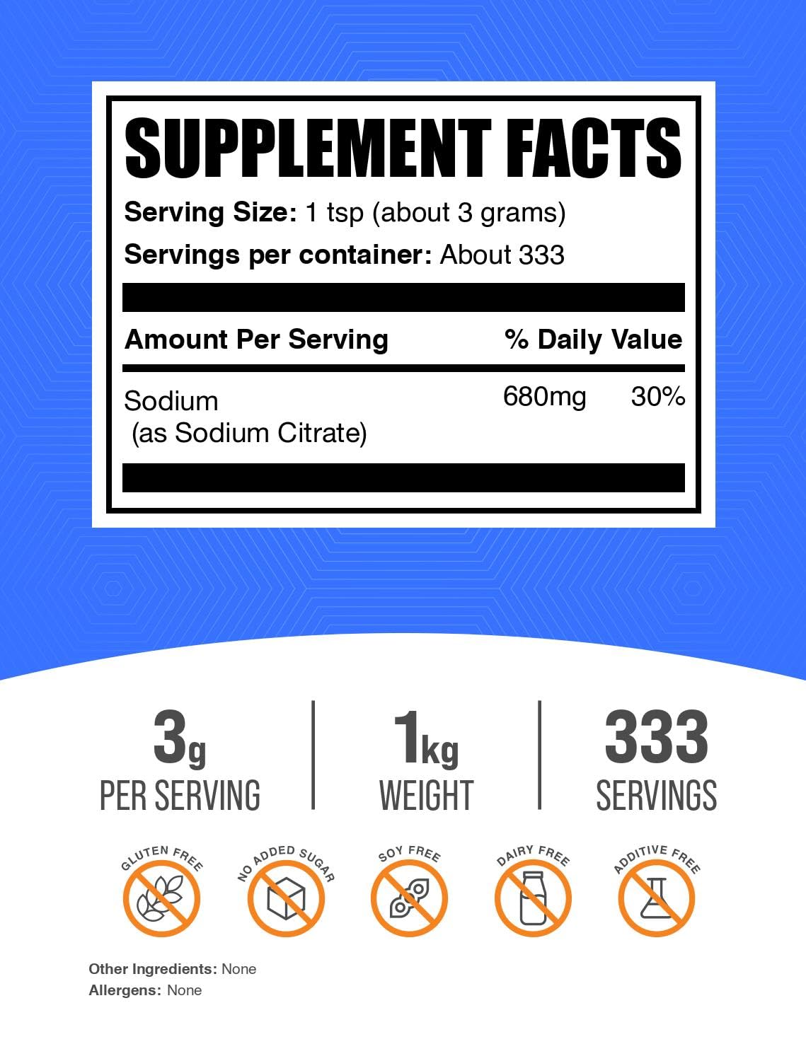Emballage de Citrate de Sodium Poudre BulkSupplements