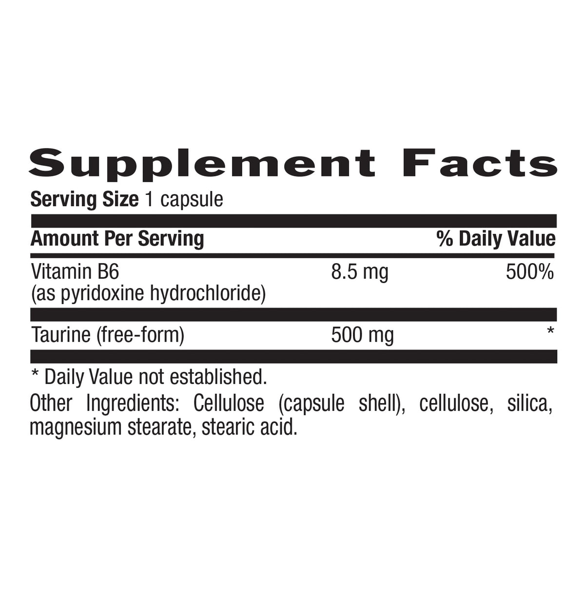 Emballage de Country Life Taurine 500 mg, côté