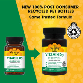 Emballage de Country Life Vitamine D3 5000 IU 60 gélules molles