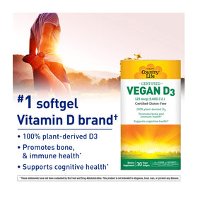 Emballage de Country Life Vitamine D3 5000 IU Vegan