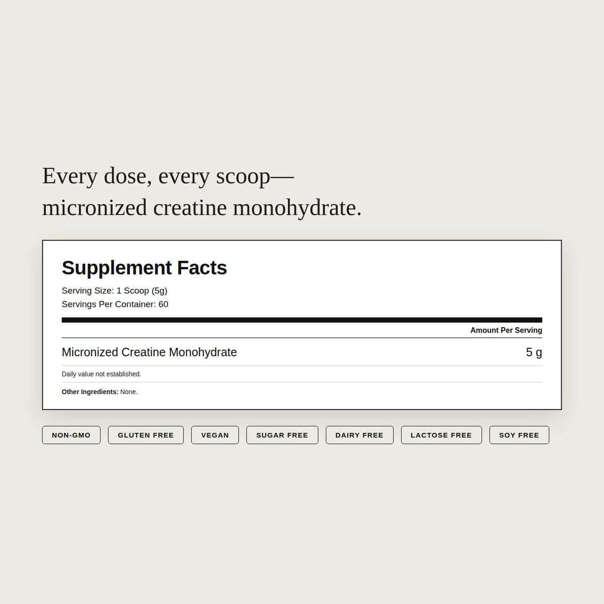 Emballage de créatine monohydrate Dear Apothecary avec dosage