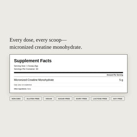 Emballage de créatine monohydrate Dear Apothecary avec dosage