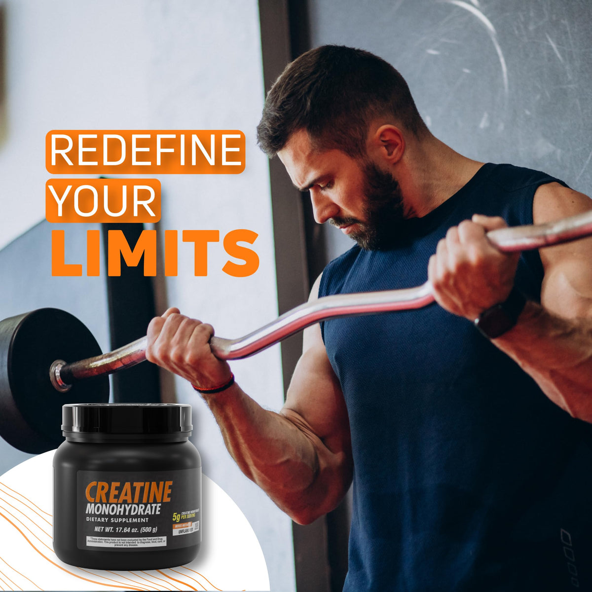 Emballage de créatine monohydrate HEALTHY SPORTS sur fond blanc