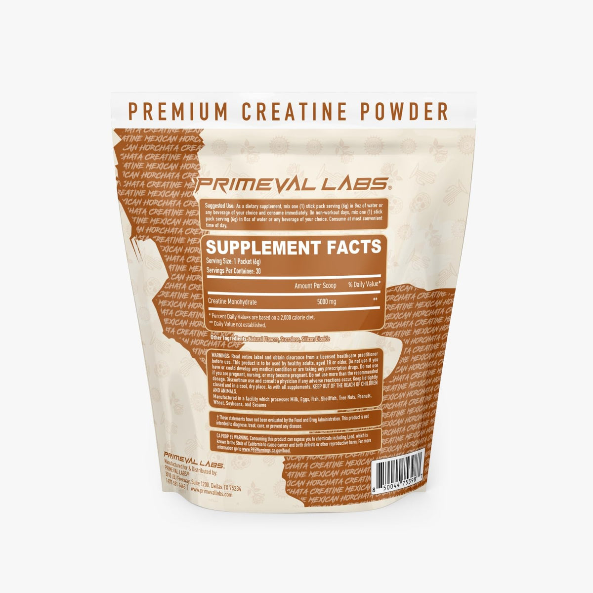 Emballage de créatine monohydrate Primeval Labs Saveur Horchata
