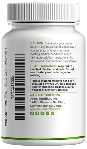 Emballage de DEAL SUPPLEMENT avec informations nutritionnelles