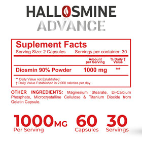 Emballage de diosmine 1000 mg Hallusa Natural avec dimensions