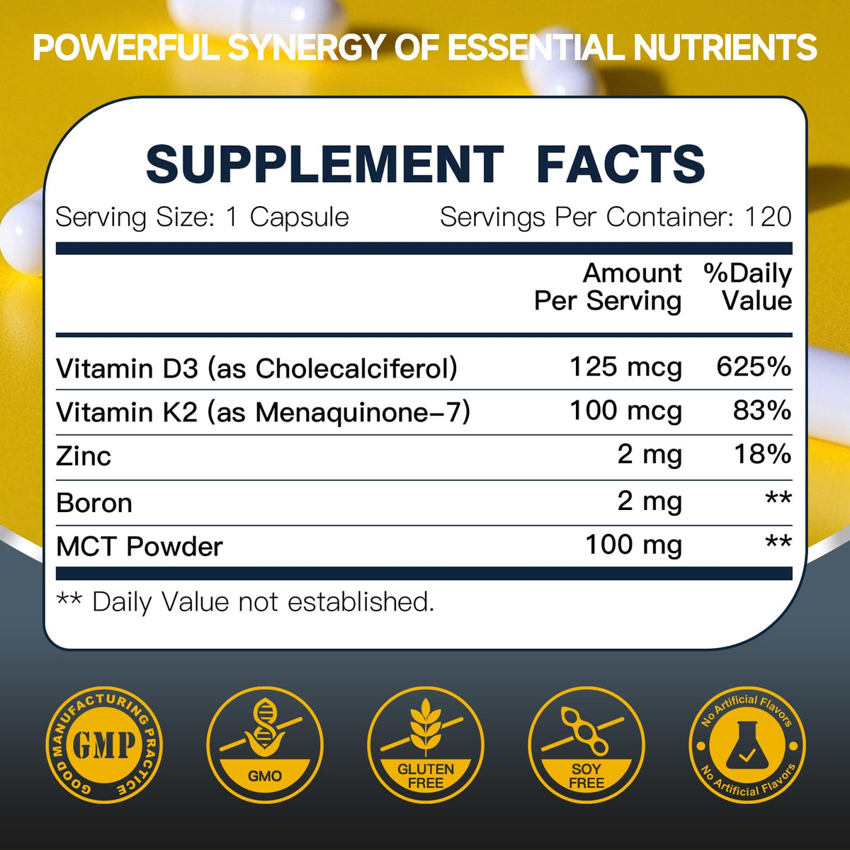 Emballage de DRFOSTER Vitamine D3 K2 5000 UI avec Zinc et Bore