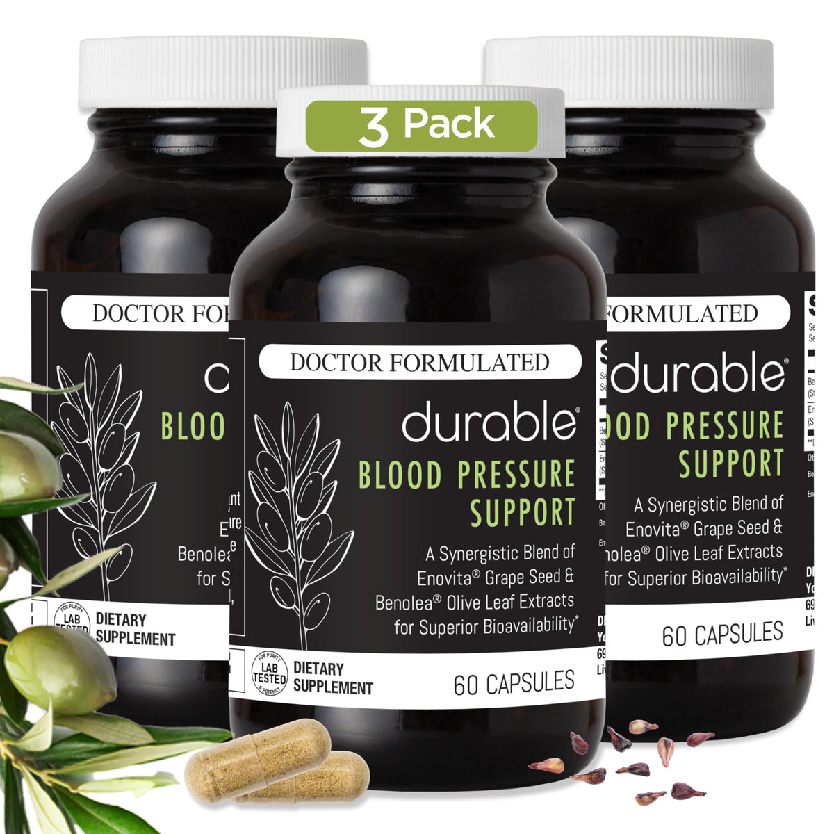 Emballage de Durable Complément Alimentaire 60 Capsules avec extraits d'olive et de raisin